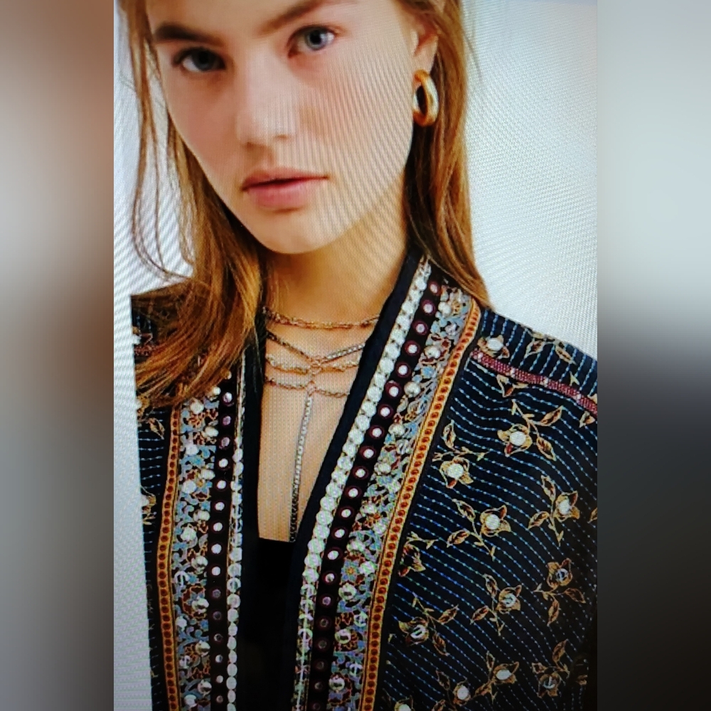 $128 NWT FREE PEOPLE RAYS OF LIGHT BOHO-CHIC GYPSY EMBELLISH KIMONO JACKET Sz XS - Picture 3 of 11
